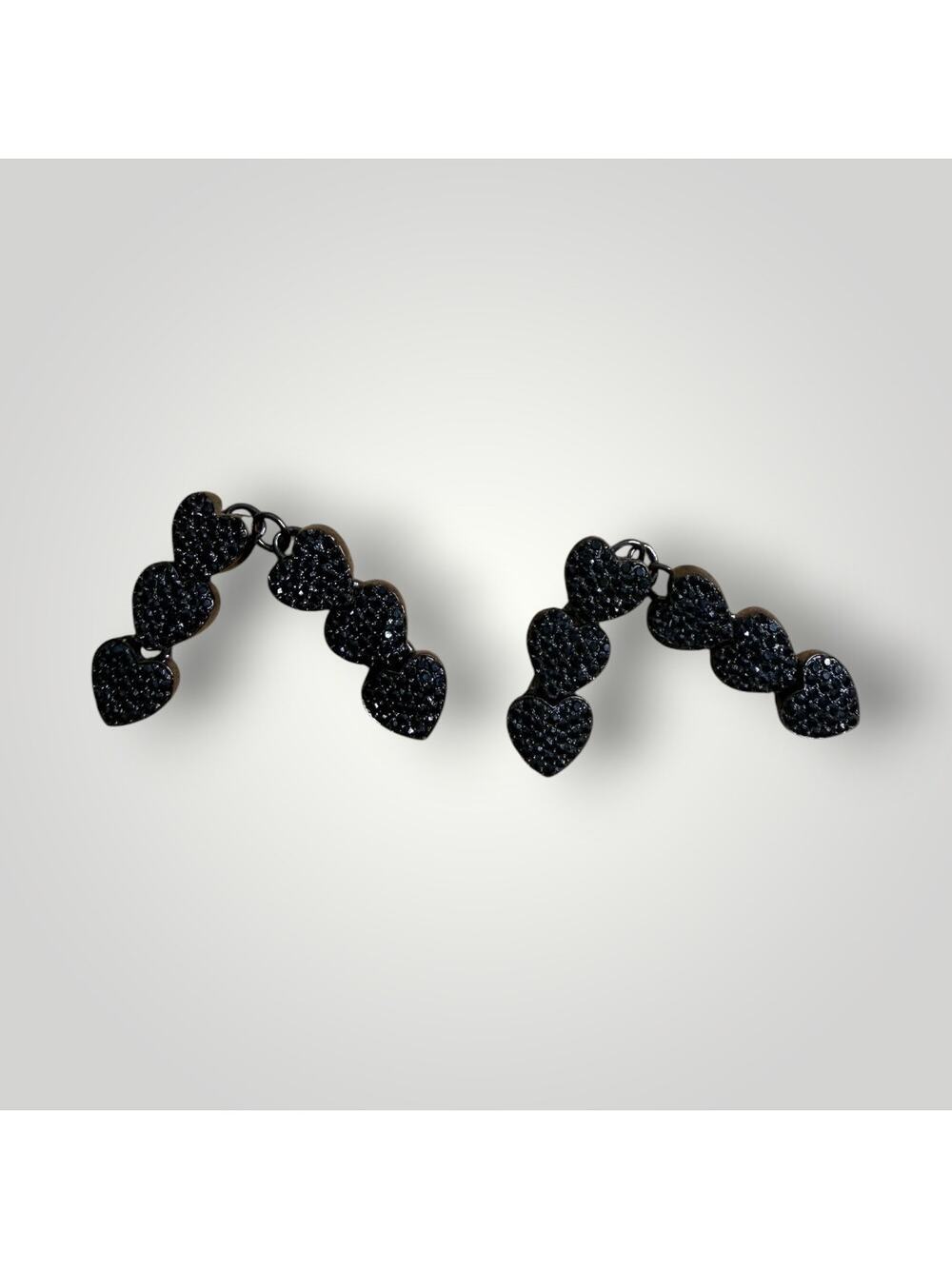 925 Sterling Silver Black Pave Heart Dangle Cufflinks, Blackened Finish
